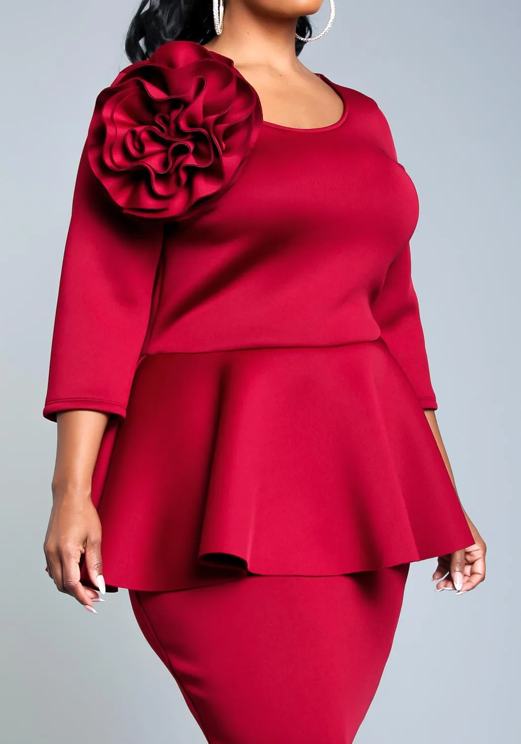 Hi Curvy Plus Size Blossomed Floral Ascent Peplum Dress Made In USA