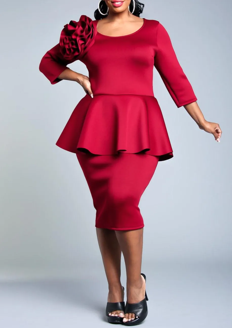 Hi Curvy Plus Size Blossomed Floral Ascent Peplum Dress Made In USA