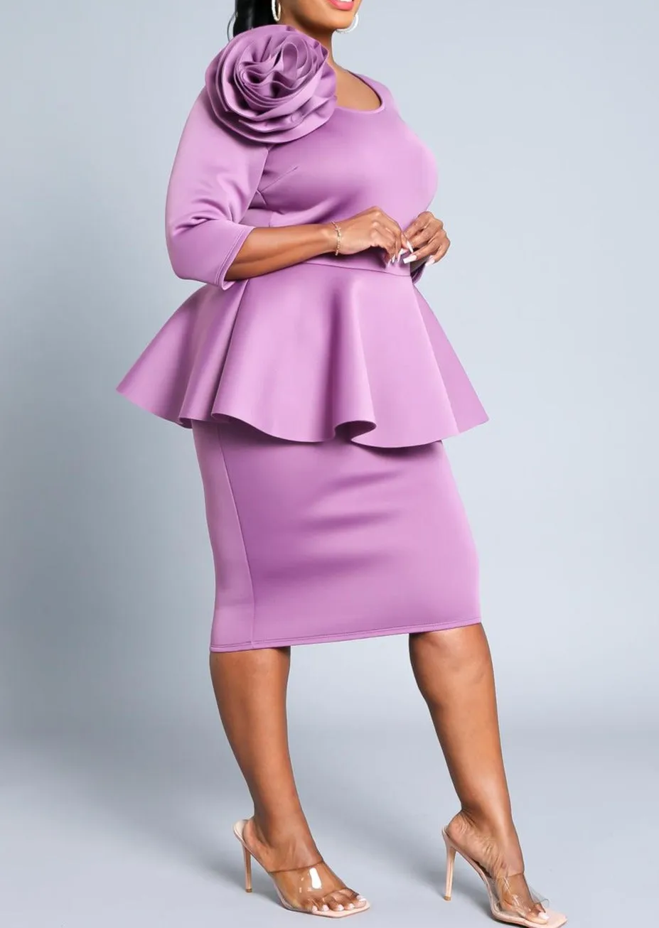 Hi Curvy Plus Size Blossomed Floral Ascent Peplum Dress Made In USA