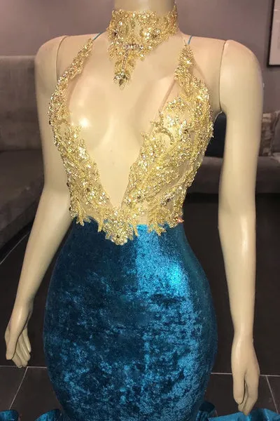 HIGH NECK ILLUSION NECKLINE SLEEVELESS LONG TRAIN APPLIQUES MERMAID PROM DRESS SA117