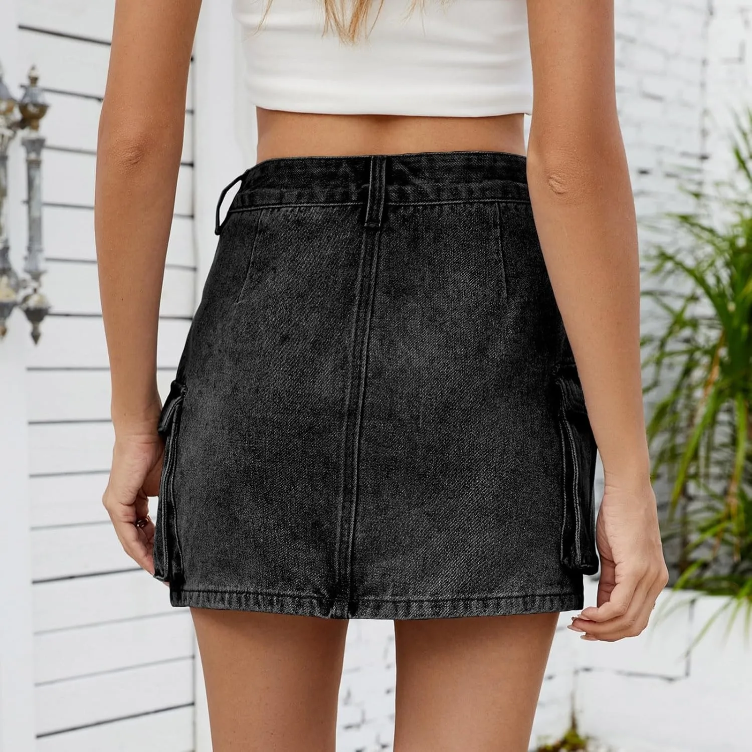 High Stretchy Cargo Skirt for Women, Low Waist Y2k Mini Skirts Cute Denim Skirt with Pockets Casual Cowboy Skirts