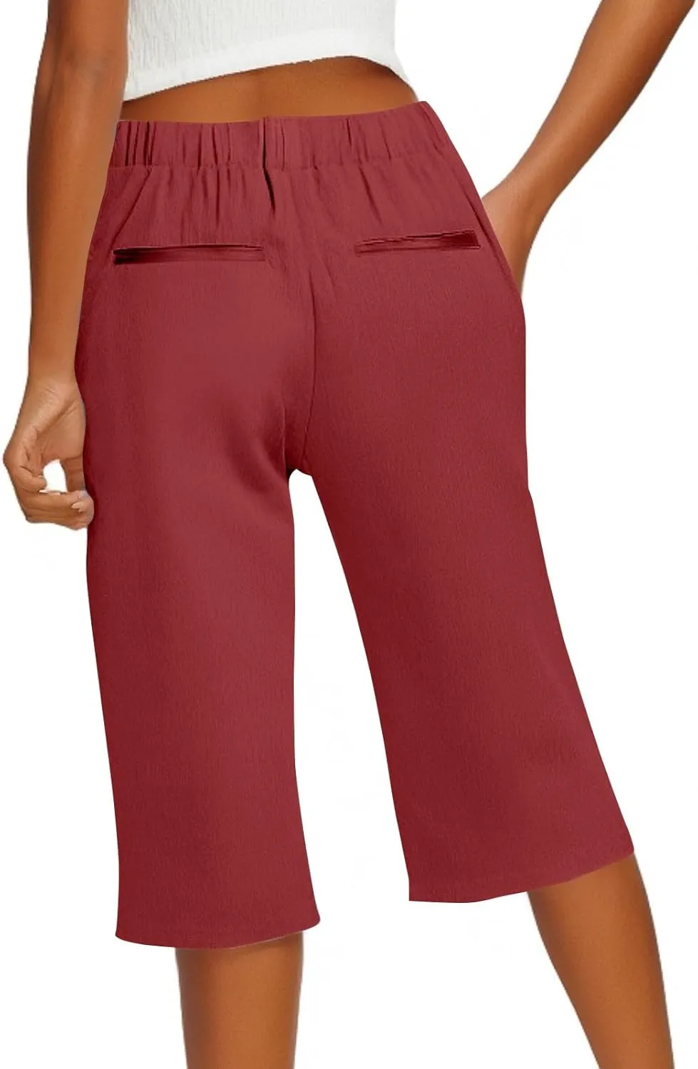 Hiking Pants Women Casual Comfy Fit Side Slit Summer Beach Lightweight Bermuda Shorts Breathable Linen Capri Pants