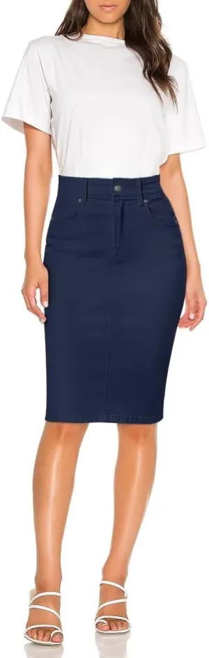 Hybrid & Company Women's Super Comfy Ultra Stretch Skirt Knee Length with Pockets