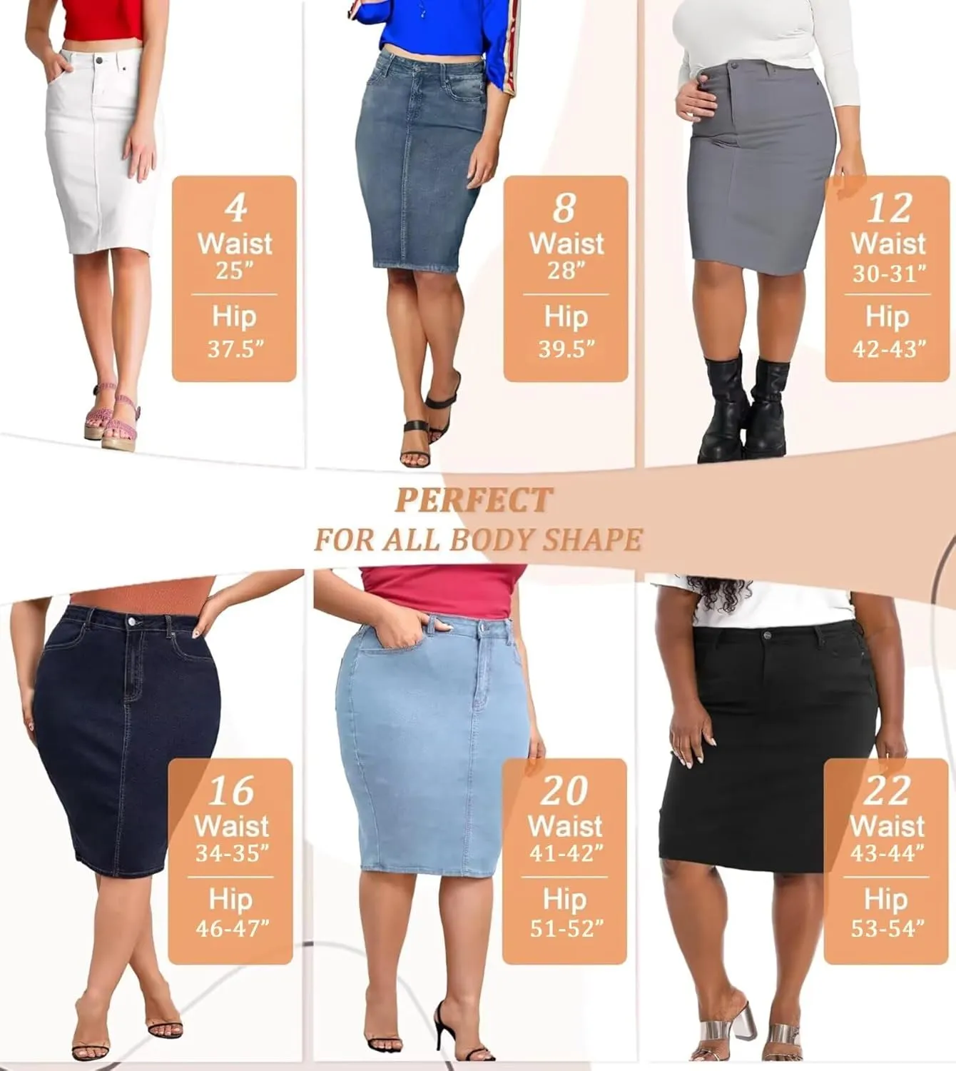 Hybrid & Company Women's Super Comfy Ultra Stretch Skirt Knee Length with Pockets