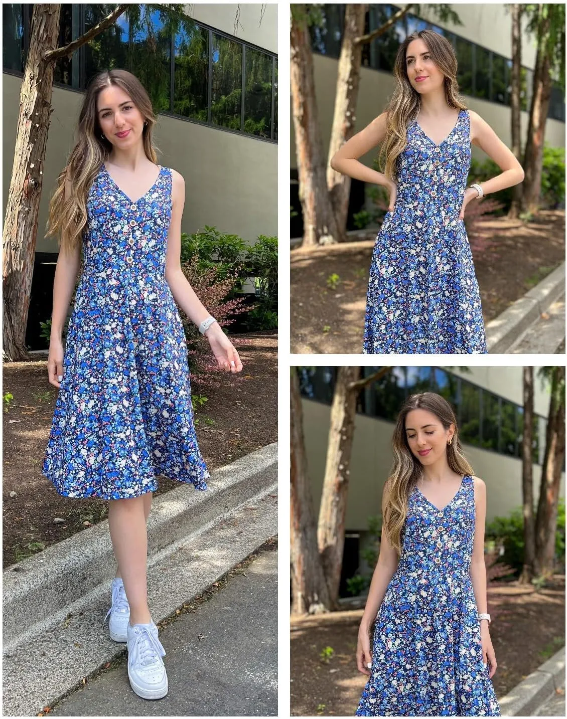 II ININ Women's 2025 Sundresses Casual Summer Tank Dress V Neck Sleeveless Button Down Midi Floral Beach Dress with Pockets