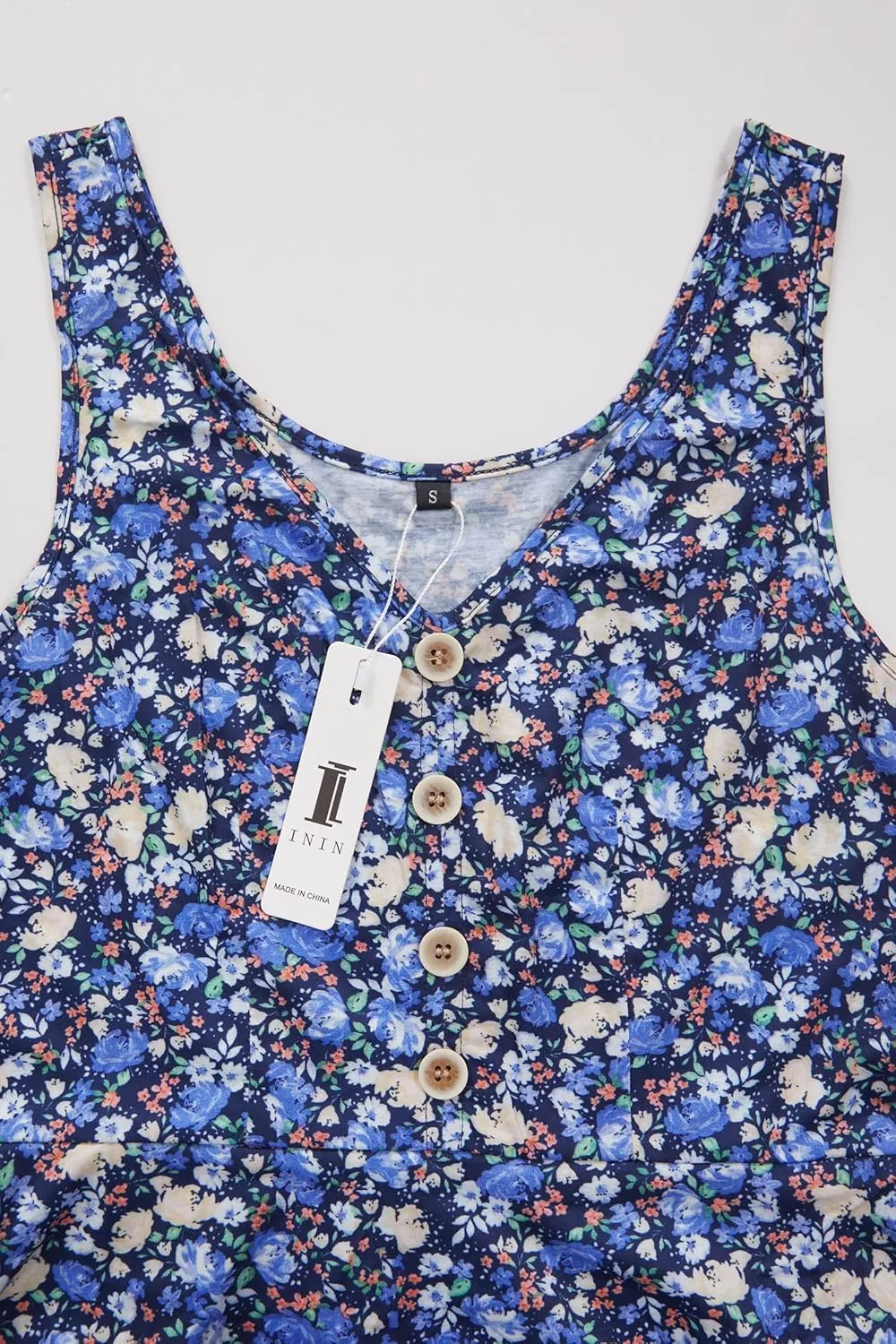II ININ Women's 2025 Sundresses Casual Summer Tank Dress V Neck Sleeveless Button Down Midi Floral Beach Dress with Pockets