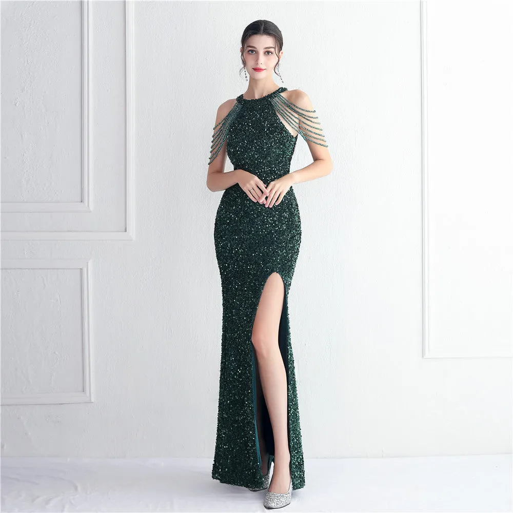 Intricate Embroidery And High-Shine Sequins Stylish And Elegant Evening Dress