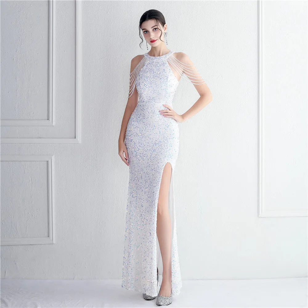 Intricate Embroidery And High-Shine Sequins Stylish And Elegant Evening Dress