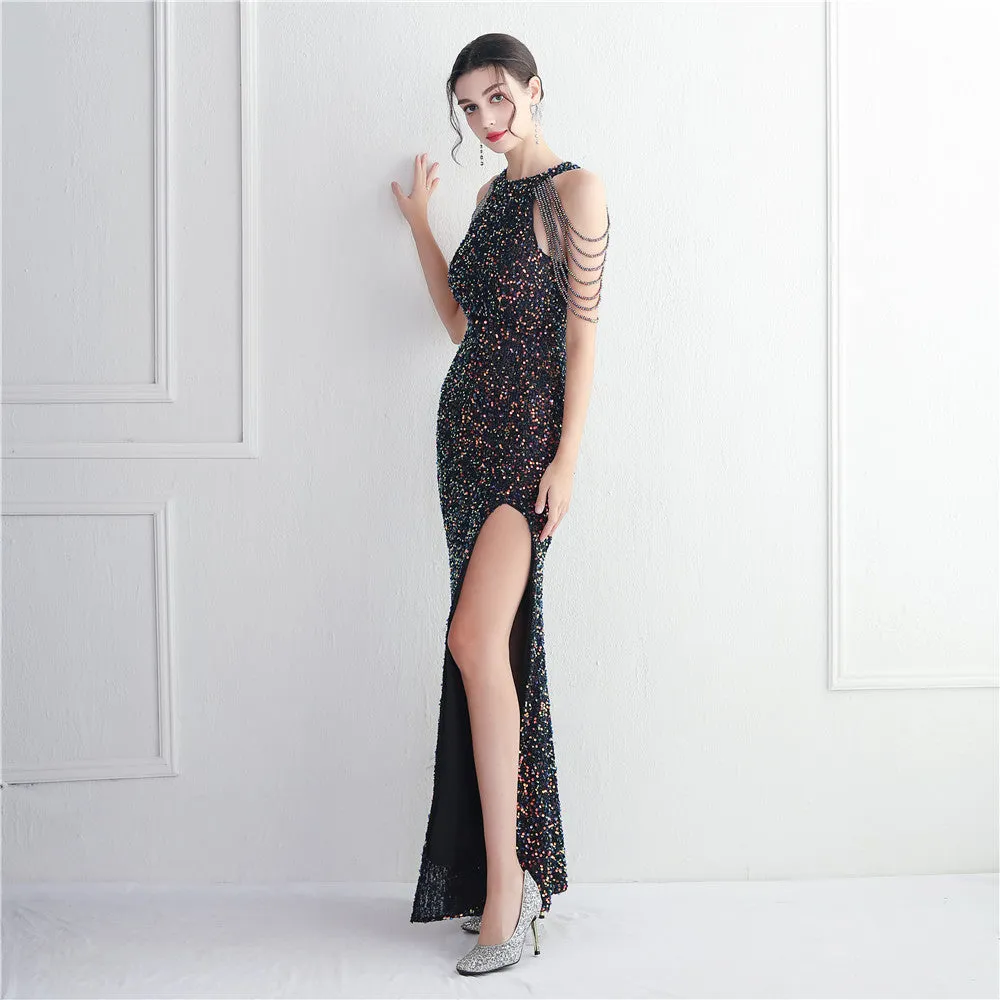Intricate Embroidery And High-Shine Sequins Stylish And Elegant Evening Dress
