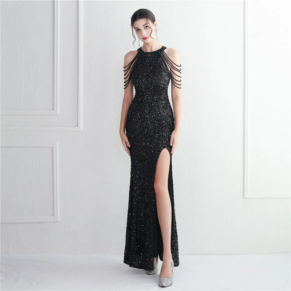 Intricate Embroidery And High-Shine Sequins Stylish And Elegant Evening Dress