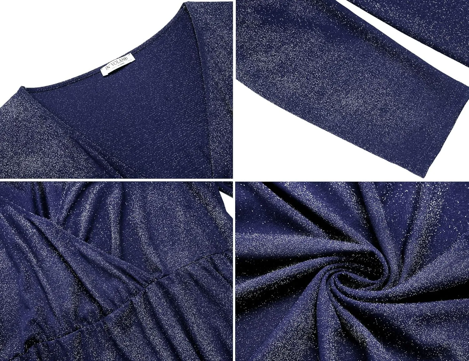 IN'VOLAND Plus Size Womens Glitter Dress V Neck Long Sleeve Ruffle Hem Swing Club Cocktail Party Dresses