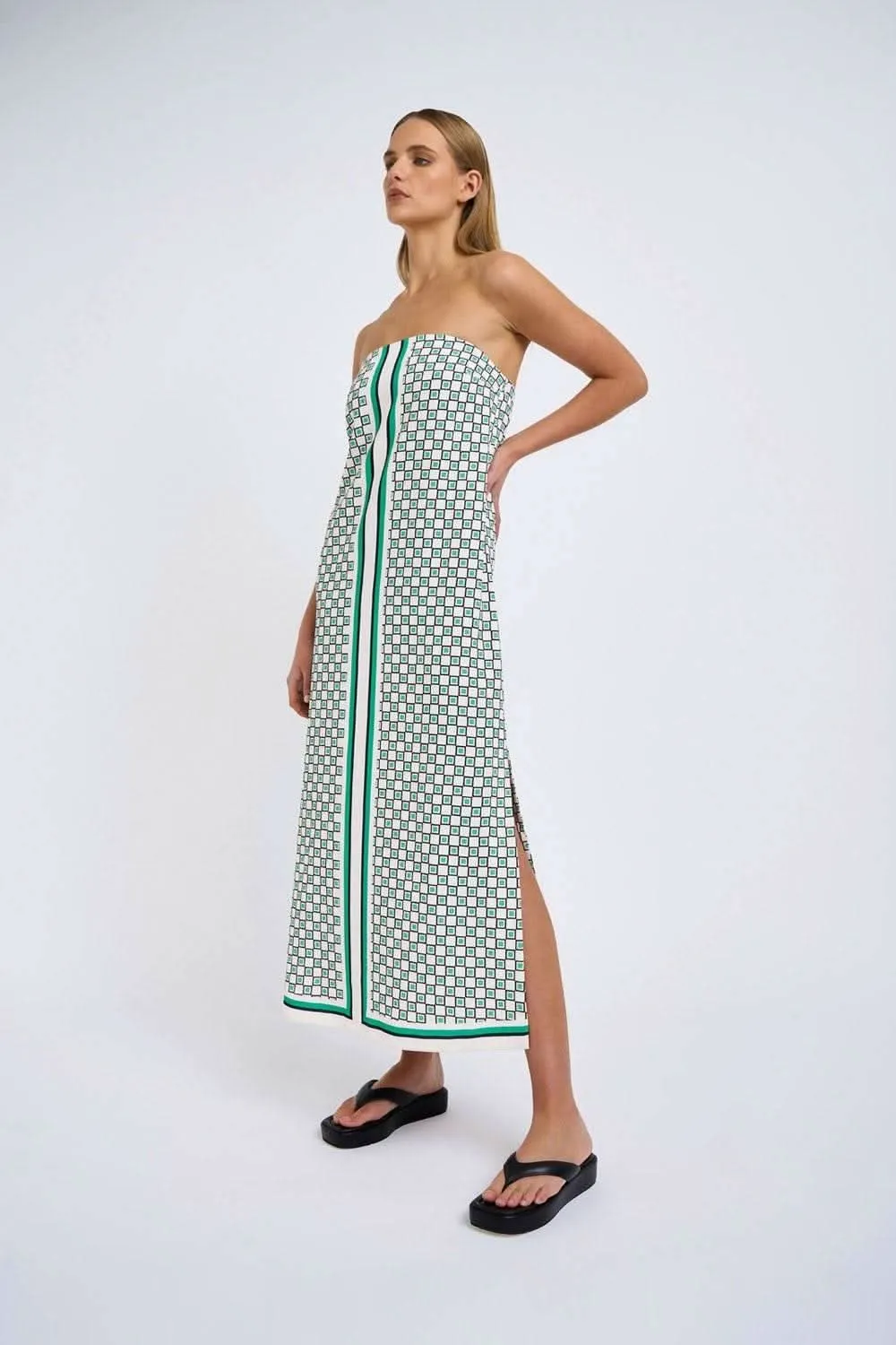 Ischia Stripe Strapless Midi Dress