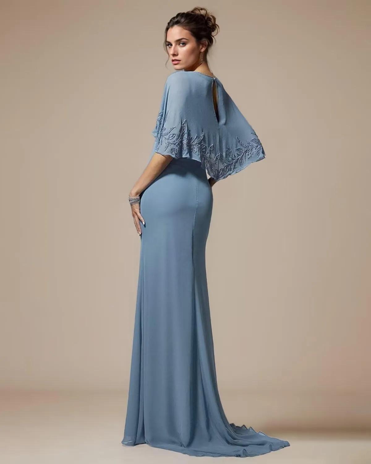 Jamille Chiffon Formal Dresses for Women Lace Applique Prom Dress with Jacket Ruffled Mermaid Ruched Evening Gown JA0258