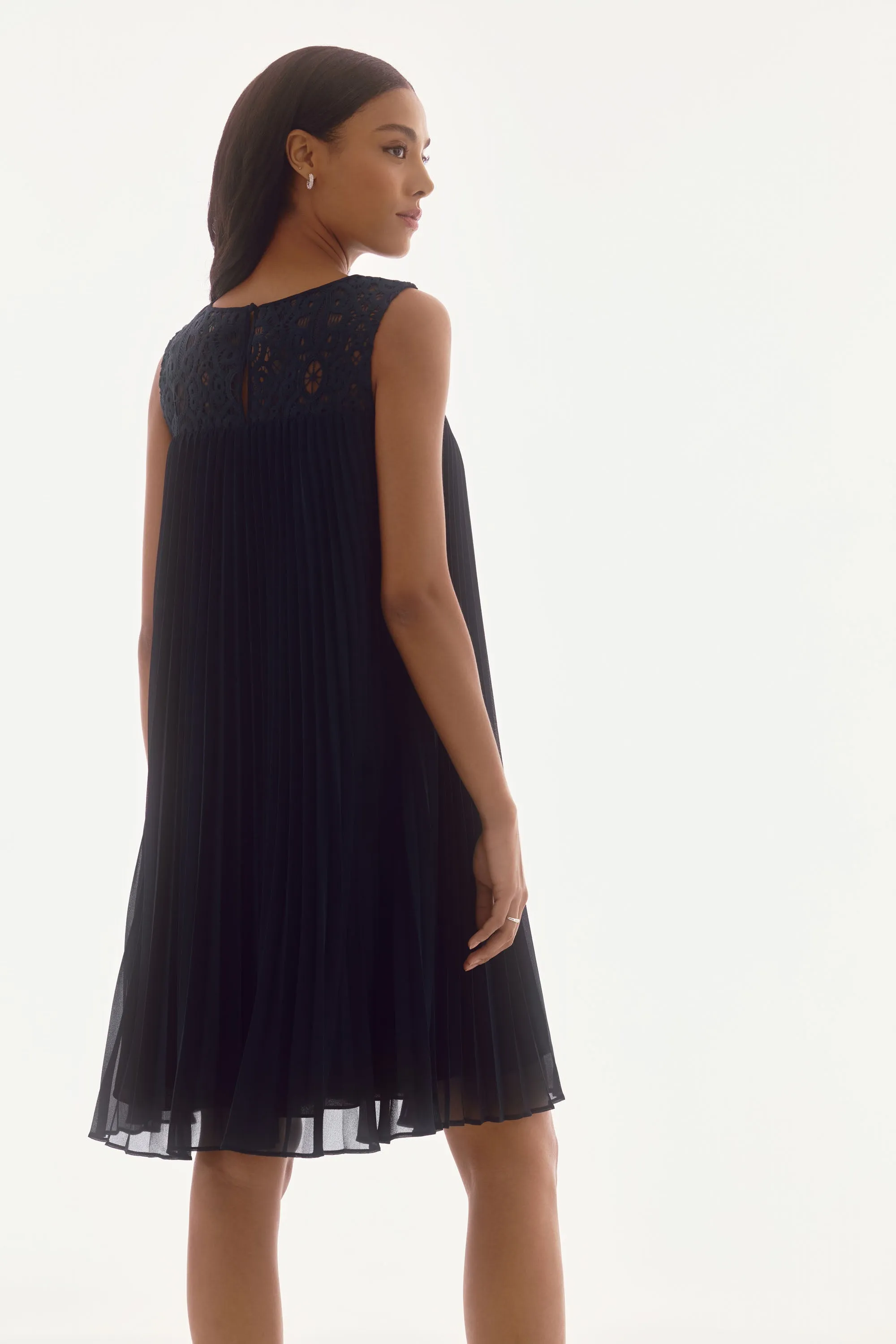Joseph Ribkoff Midnight Blue Chiffon & Lace Sleeveless Pleated Dress Style 251767