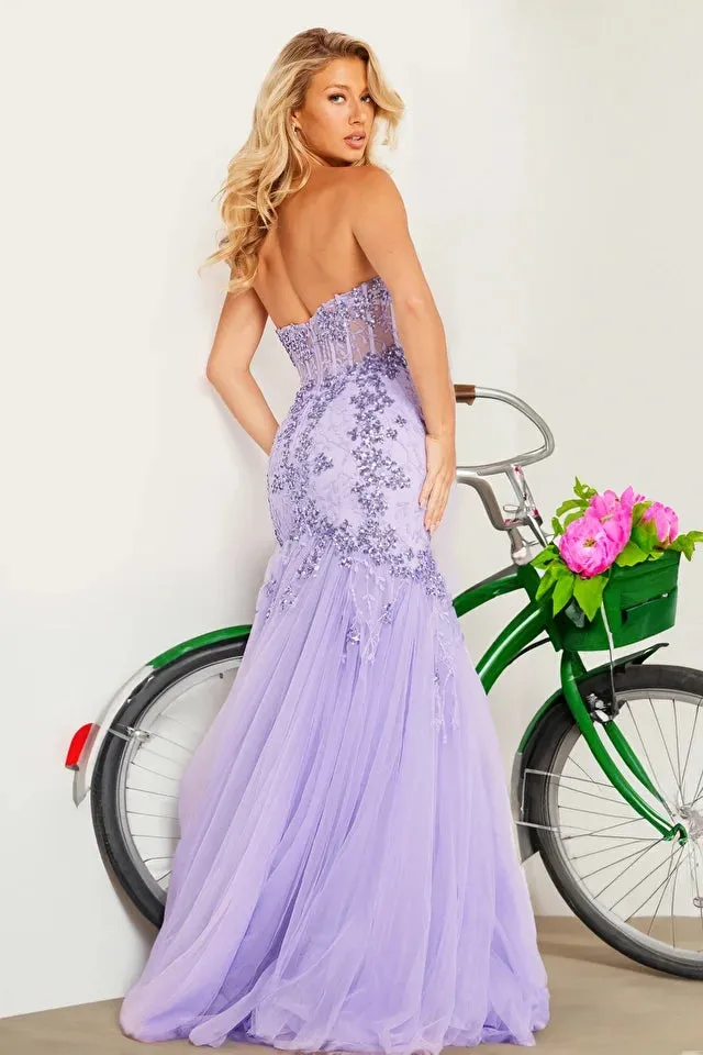 Jovani 37249 Long Prom Dress Mermaid Sleeveless Sequin Sheer Corset Formal Pageant Gown