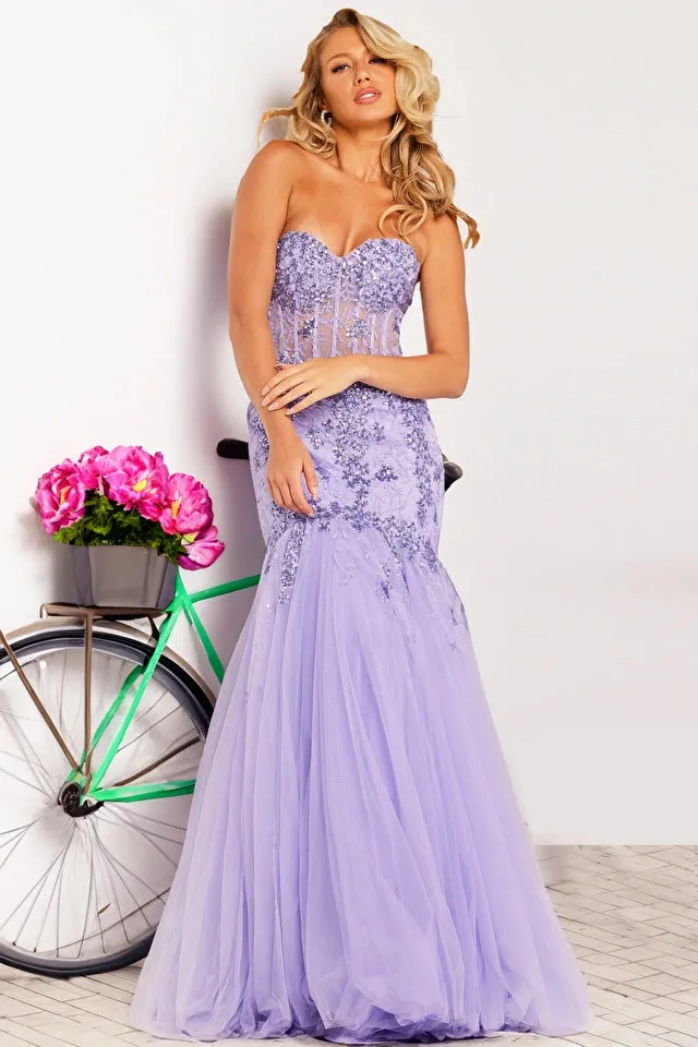 Jovani 37249 Long Prom Dress Mermaid Sleeveless Sequin Sheer Corset Formal Pageant Gown