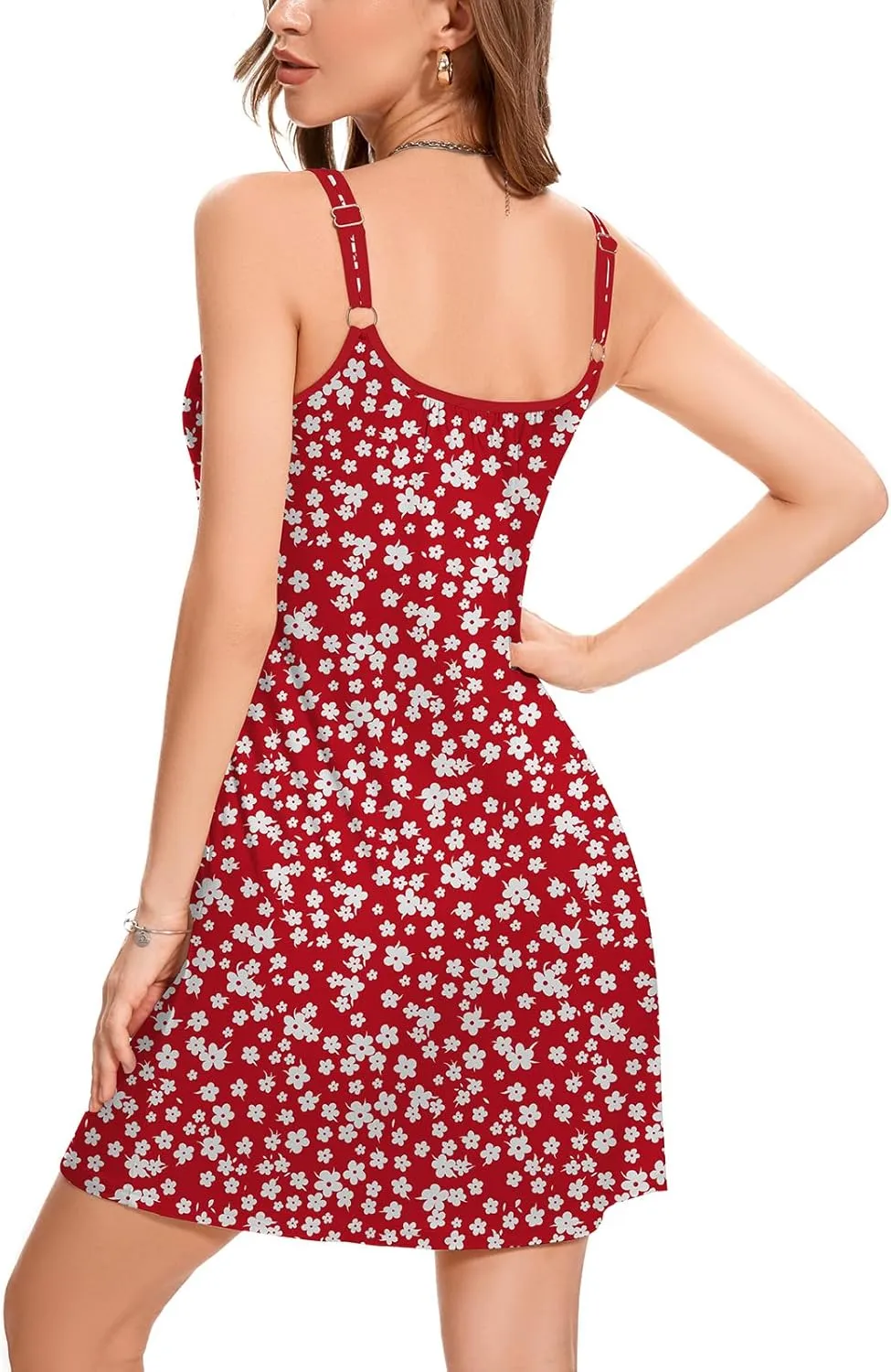 JOYSHAPER Built in Bra Summer Dress Casual Beach Sundress Flowy Adjustable Strap Dress