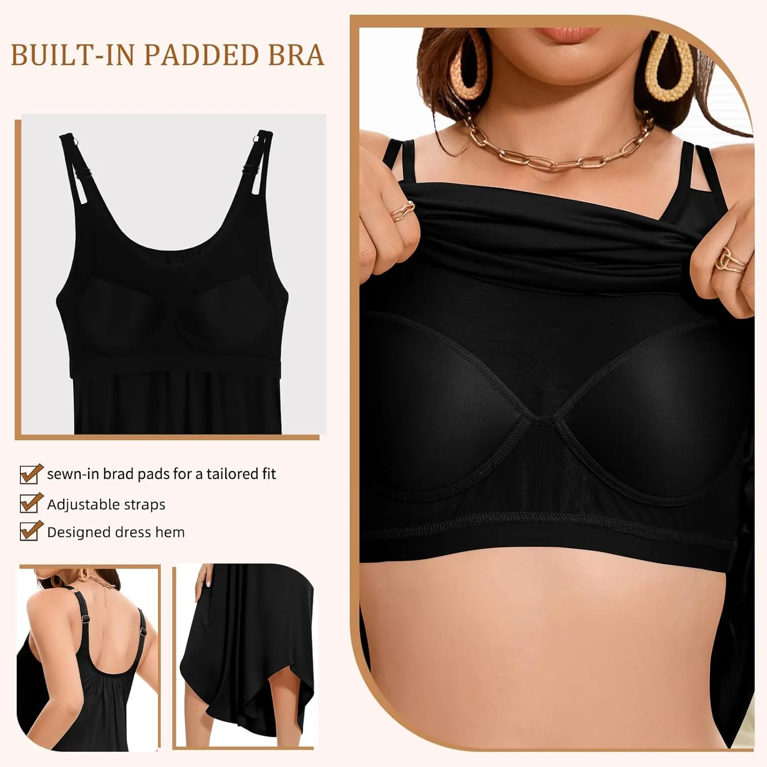JOYSHAPER Built in Bra Summer Maxi Dresses Casual Sundress Beach Dress Vacation Dress with Pockets