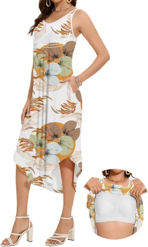 JOYSHAPER Built in Bra Summer Maxi Dresses Casual Sundress Beach Dress Vacation Dress with Pockets