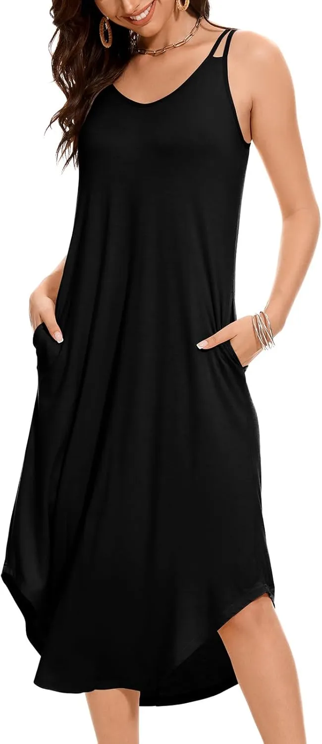 JOYSHAPER Built in Bra Summer Maxi Dresses Casual Sundress Beach Dress Vacation Dress with Pockets
