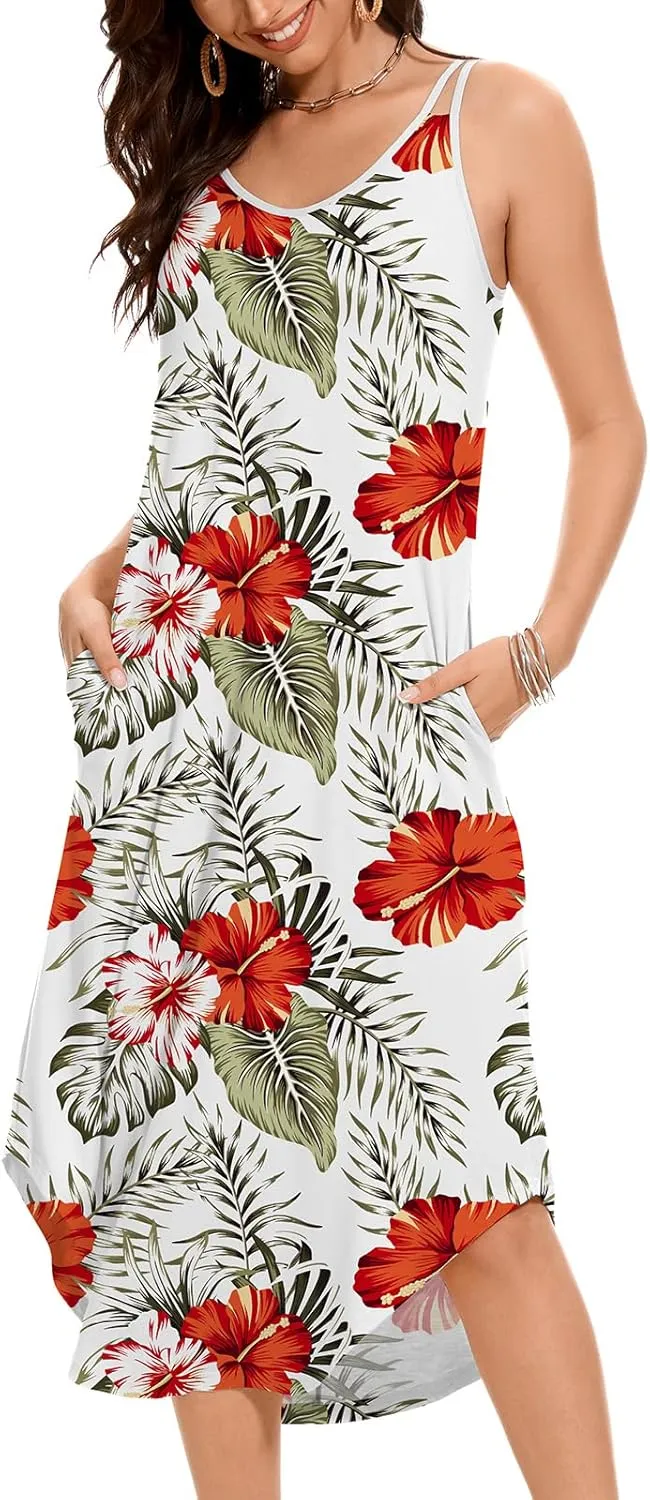 JOYSHAPER Built in Bra Summer Maxi Dresses Casual Sundress Beach Dress Vacation Dress with Pockets