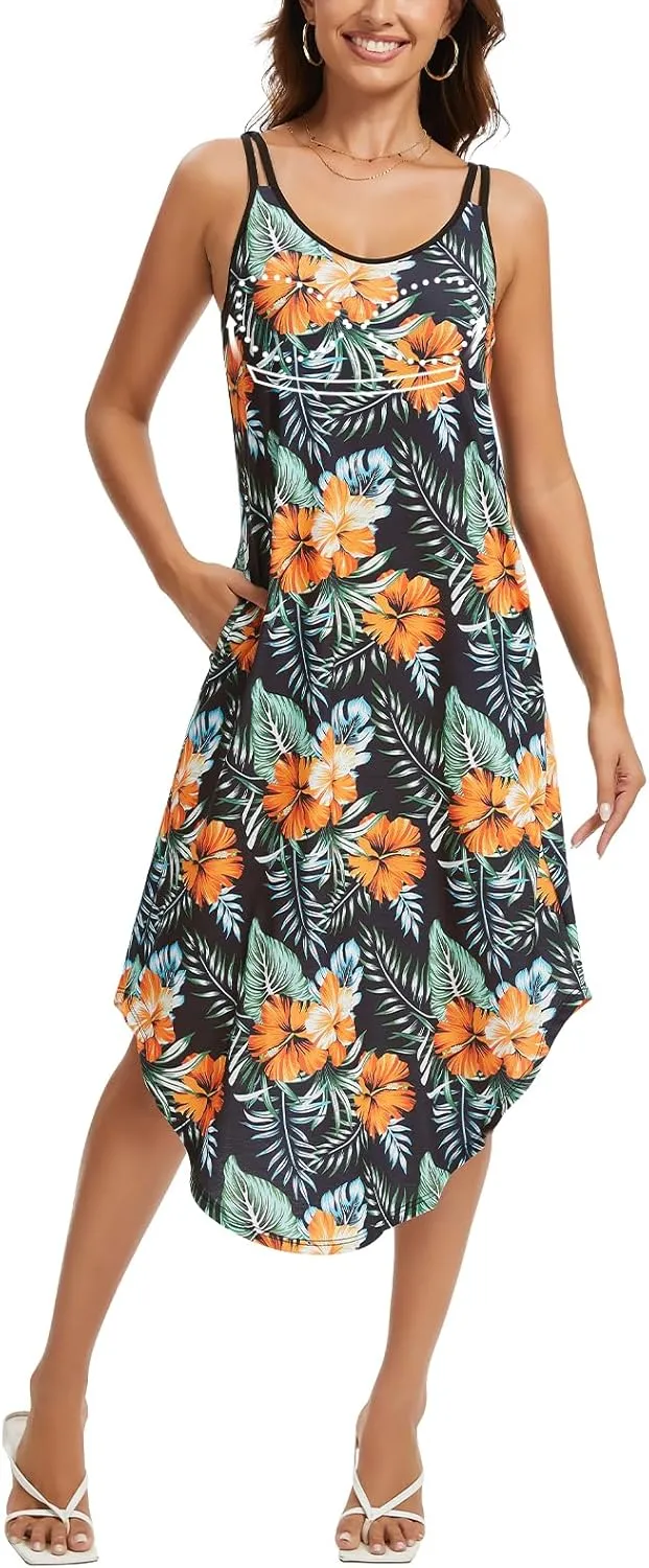 JOYSHAPER Built in Bra Summer Maxi Dresses Casual Sundress Beach Dress Vacation Dress with Pockets
