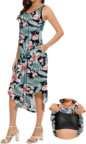 JOYSHAPER Built in Bra Summer Maxi Dresses Casual Sundress Beach Dress Vacation Dress with Pockets