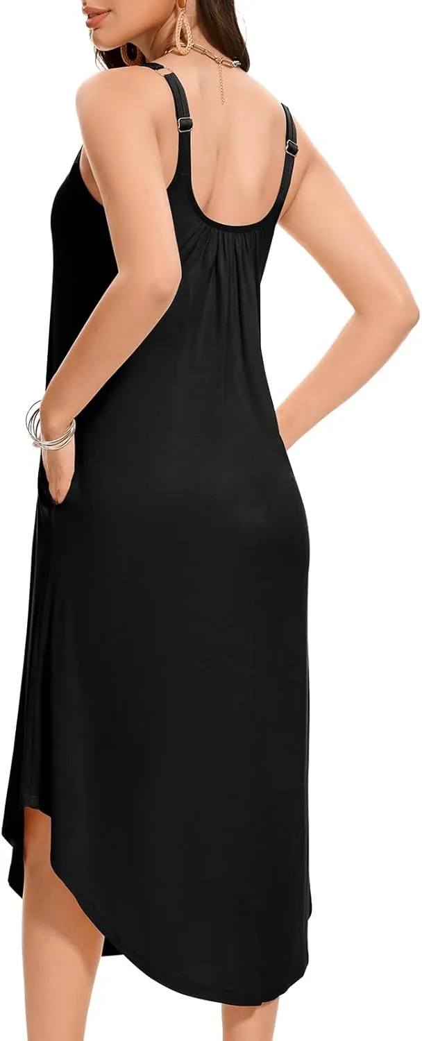 JOYSHAPER Built in Bra Summer Maxi Dresses Casual Sundress Beach Dress Vacation Dress with Pockets
