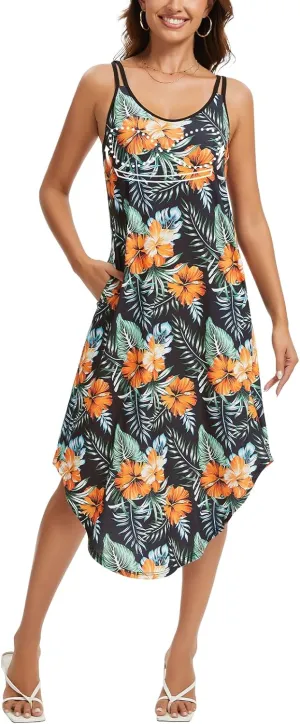 JOYSHAPER Built in Bra Summer Maxi Dresses Casual Sundress Beach Dress Vacation Dress with Pockets