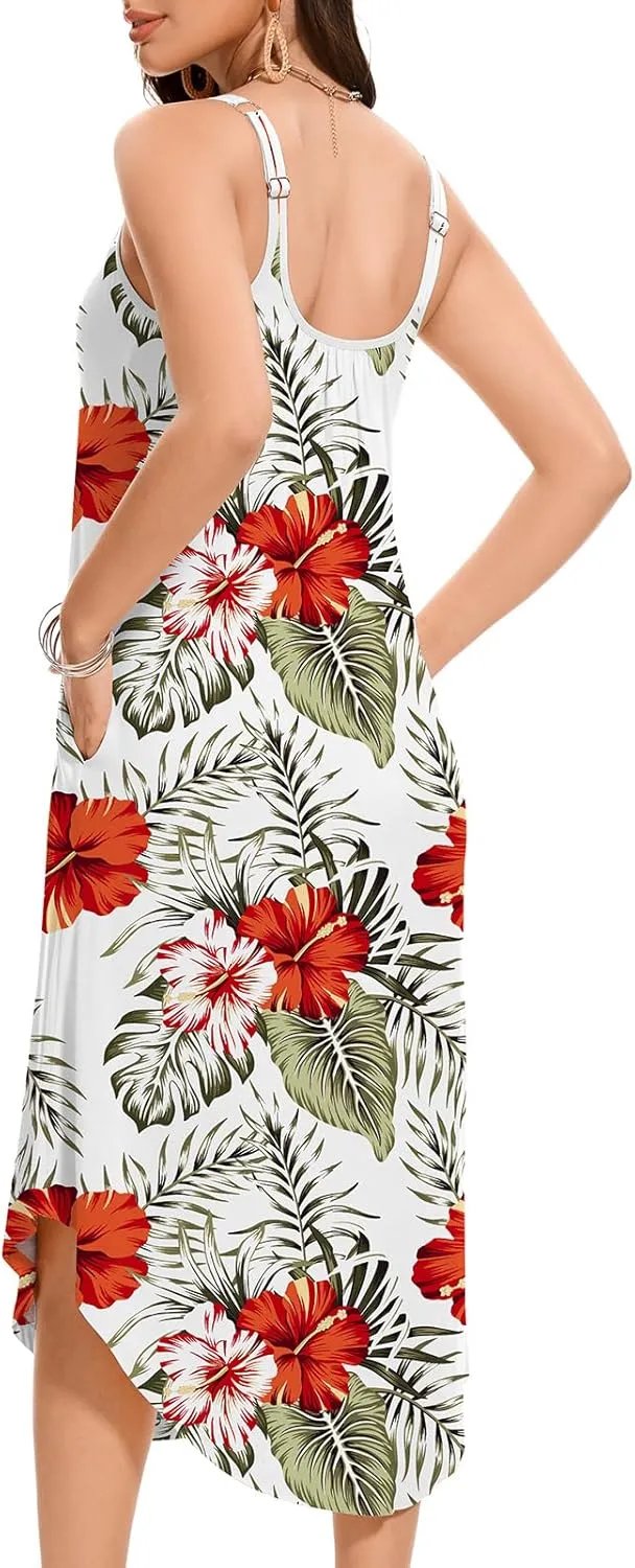 JOYSHAPER Built in Bra Summer Maxi Dresses Casual Sundress Beach Dress Vacation Dress with Pockets