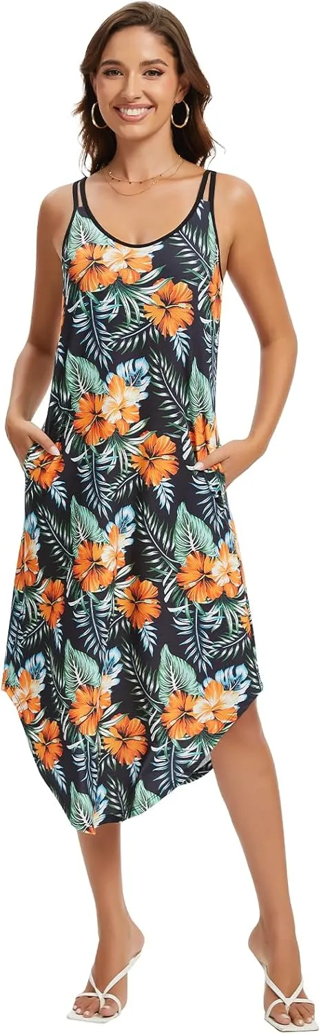JOYSHAPER Built in Bra Summer Maxi Dresses Casual Sundress Beach Dress Vacation Dress with Pockets