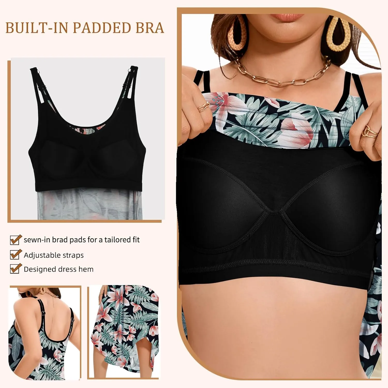 JOYSHAPER Built in Bra Summer Maxi Dresses Casual Sundress Beach Dress Vacation Dress with Pockets