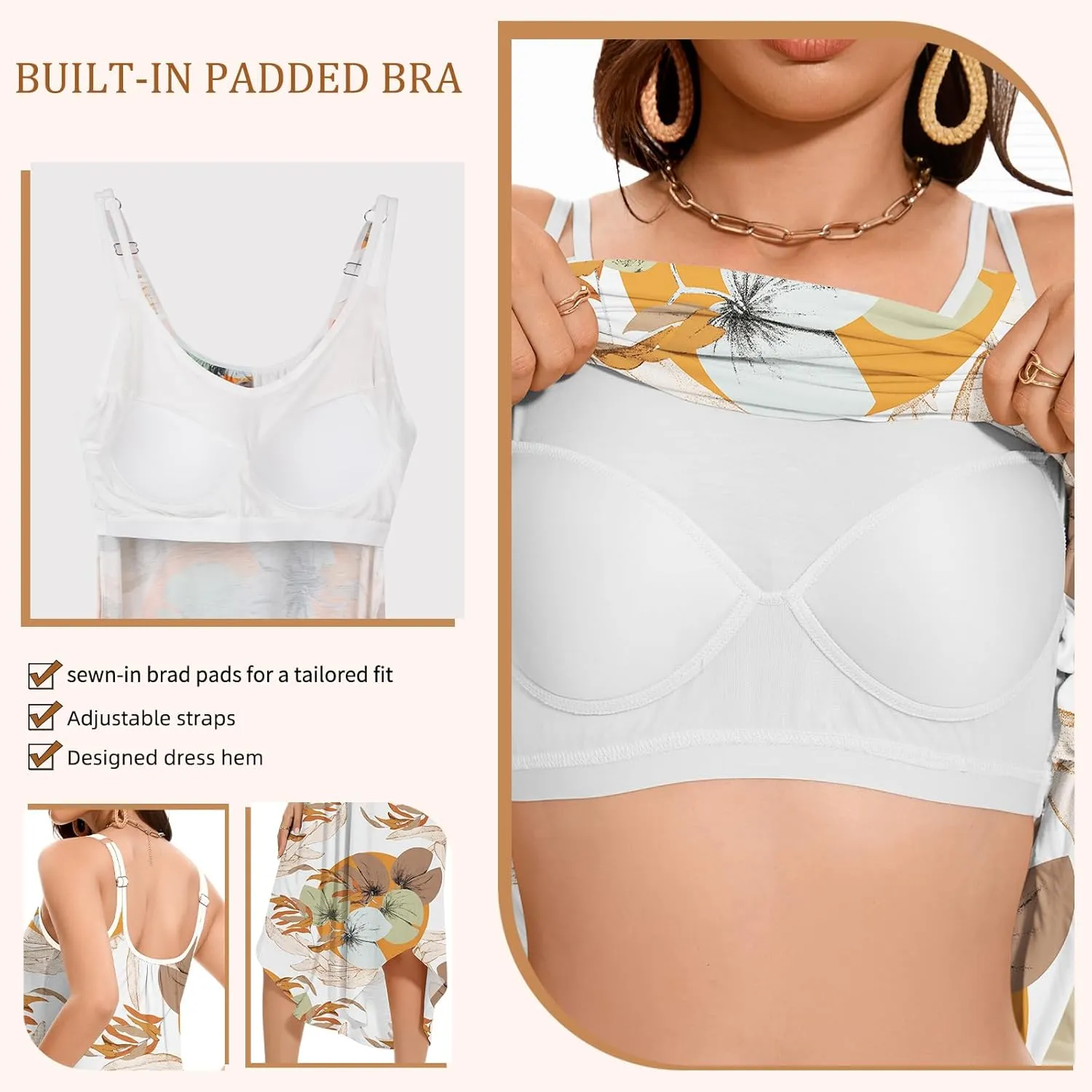 JOYSHAPER Built in Bra Summer Maxi Dresses Casual Sundress Beach Dress Vacation Dress with Pockets