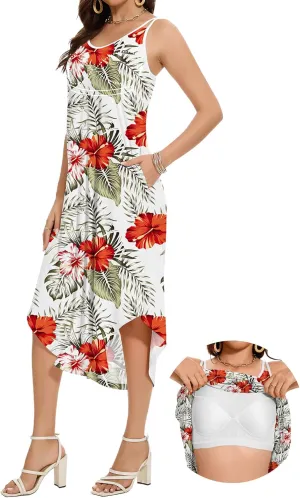 JOYSHAPER Built in Bra Summer Maxi Dresses Casual Sundress Beach Dress Vacation Dress with Pockets