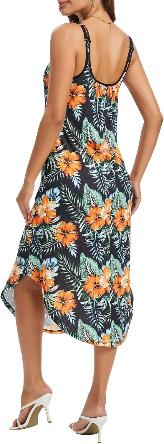 JOYSHAPER Built in Bra Summer Maxi Dresses Casual Sundress Beach Dress Vacation Dress with Pockets