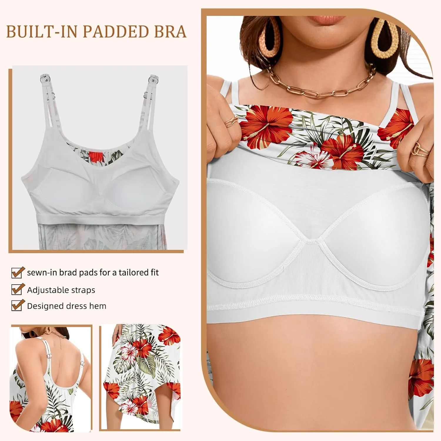 JOYSHAPER Built in Bra Summer Maxi Dresses Casual Sundress Beach Dress Vacation Dress with Pockets
