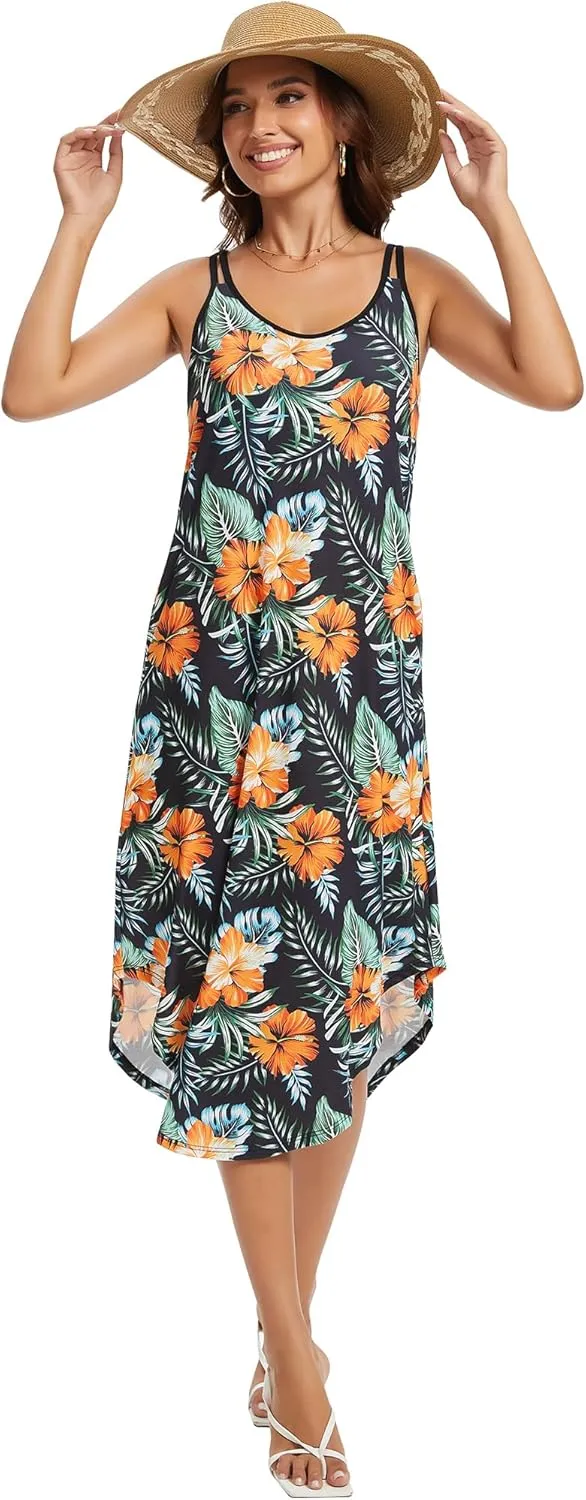 JOYSHAPER Built in Bra Summer Maxi Dresses Casual Sundress Beach Dress Vacation Dress with Pockets