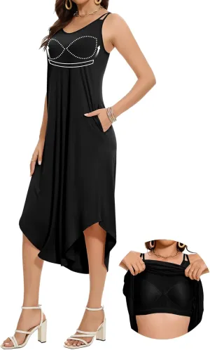 JOYSHAPER Built in Bra Summer Maxi Dresses Casual Sundress Beach Dress Vacation Dress with Pockets