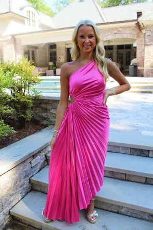 Karlie One Shoulder Pleated Maxi Bubble Gum