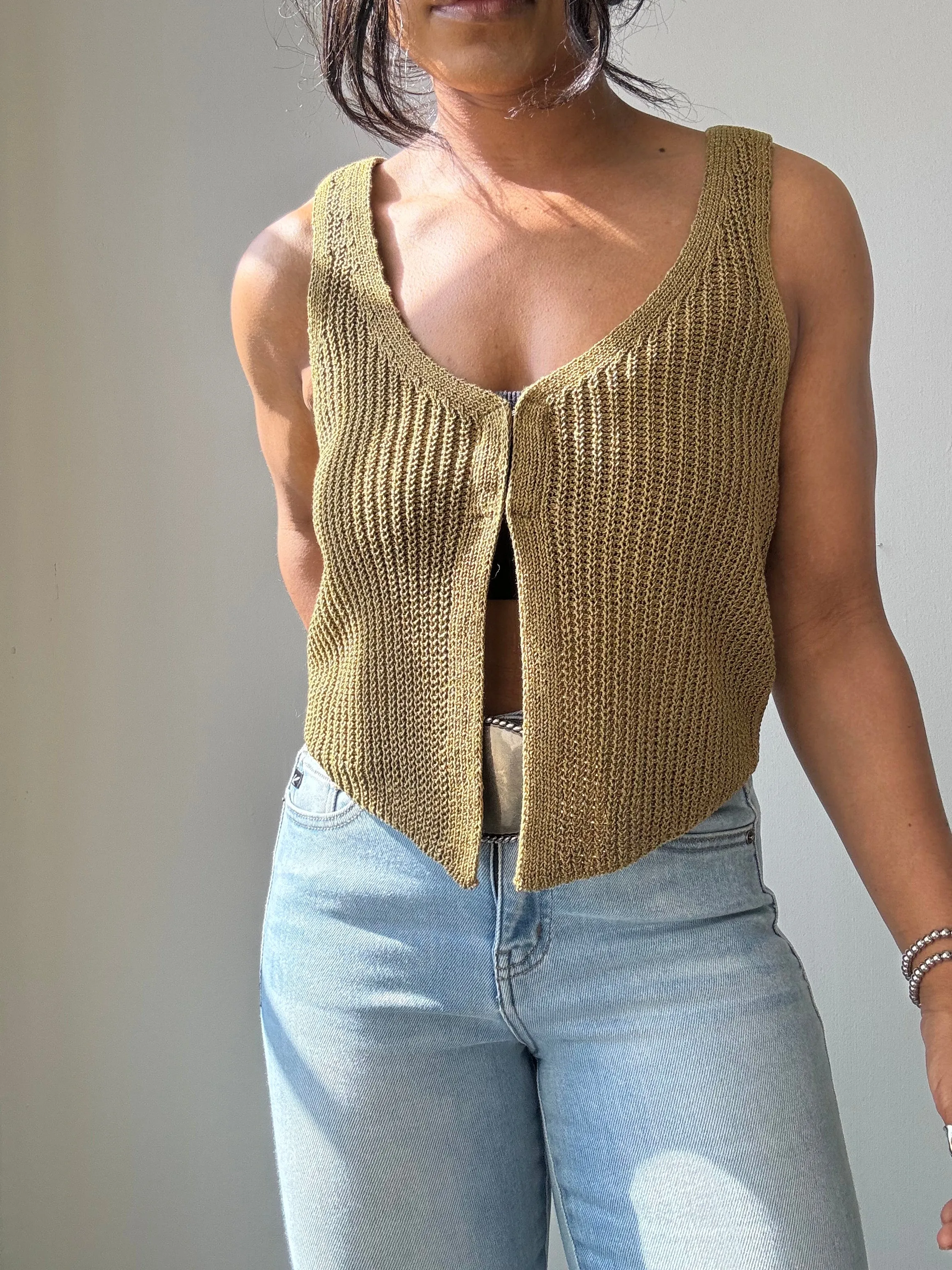 Kayla Crochet Knit Vest In Olive
