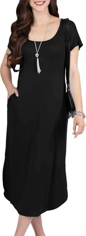 KOH KOH Womens 2025 Long Casual Pockets Loose Comfy Cap Sleeve Comfy Midi Dress