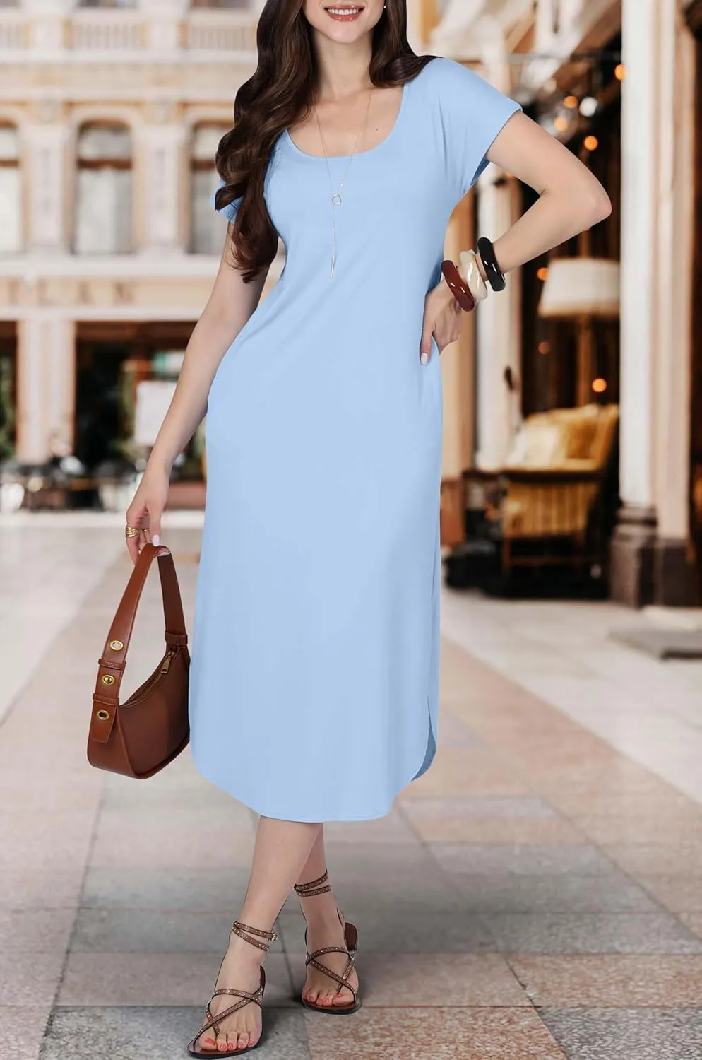 KOH KOH Womens 2025 Long Casual Pockets Loose Comfy Cap Sleeve Comfy Midi Dress