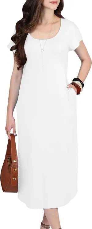 KOH KOH Womens 2025 Long Casual Pockets Loose Comfy Cap Sleeve Comfy Midi Dress
