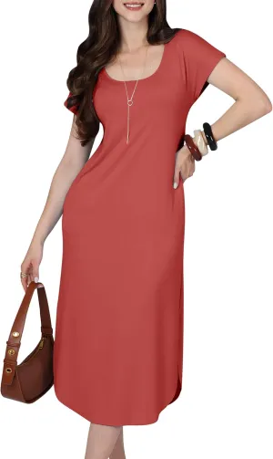 KOH KOH Womens 2025 Long Casual Pockets Loose Comfy Cap Sleeve Comfy Midi Dress