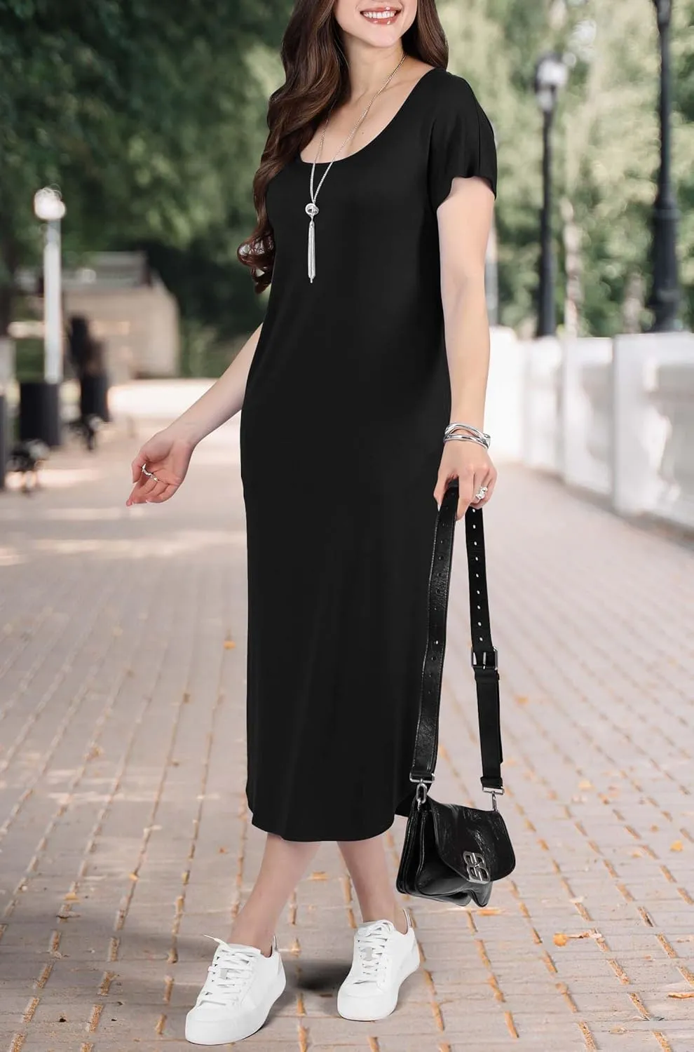 KOH KOH Womens 2025 Long Casual Pockets Loose Comfy Cap Sleeve Comfy Midi Dress