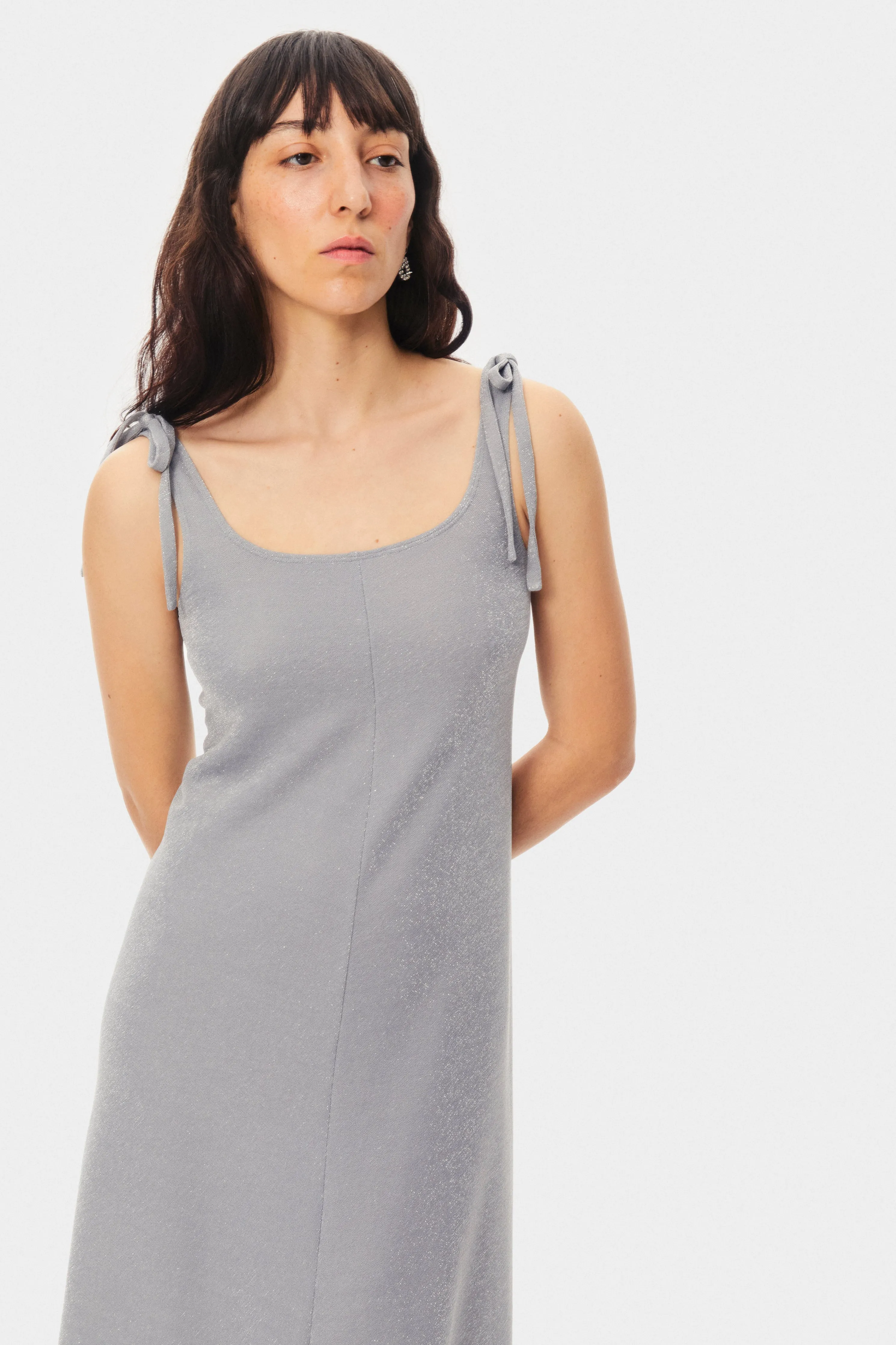 Kylie Lurex Slip Dress in Silver