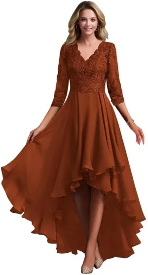 Lace Appliques Mother of The Bride Dresses for Wedding Tea Length Chiffon Formal Evening Dresses