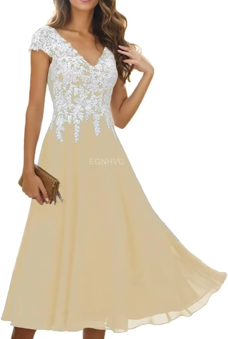 Lace Appliques Mother of The Bride Dresses for Wedding with Sleeves Chiffon V Neck Long Formal Evening Gowns