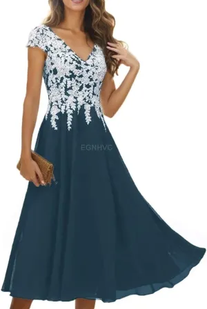Lace Appliques Mother of The Bride Dresses for Wedding with Sleeves Chiffon V Neck Long Formal Evening Gowns