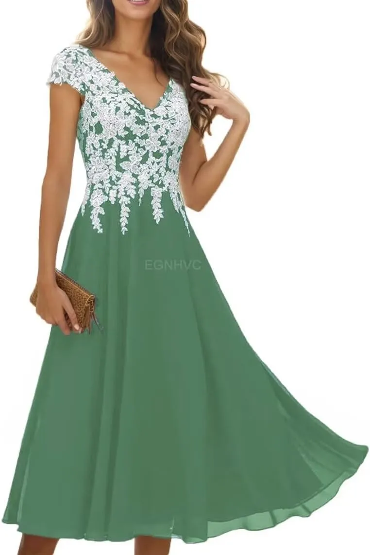 Lace Appliques Mother of The Bride Dresses for Wedding with Sleeves Chiffon V Neck Long Formal Evening Gowns